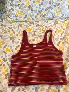 Colsie Striped Ribbed Tank Top in Burgundy with Yellow and Green Accents